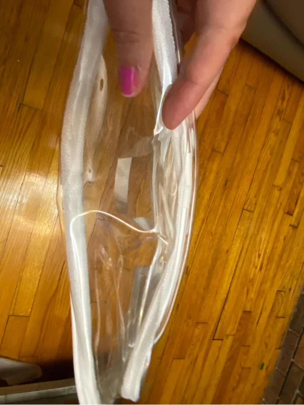 Clear Transparent Cosmetic Pouch with White Trim Handles,Durable for Travel etc